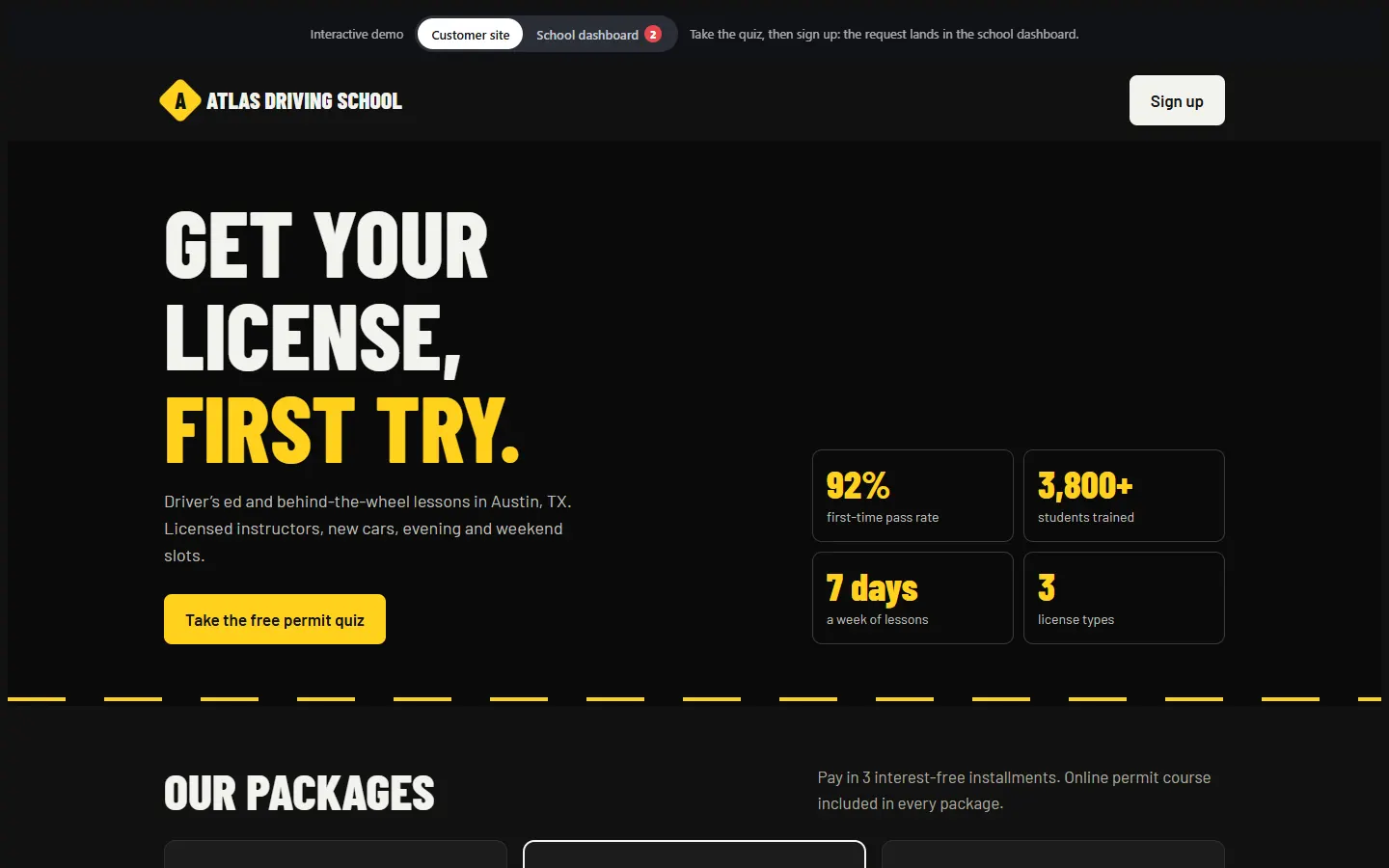 Atlas Driving School — version ordinateur