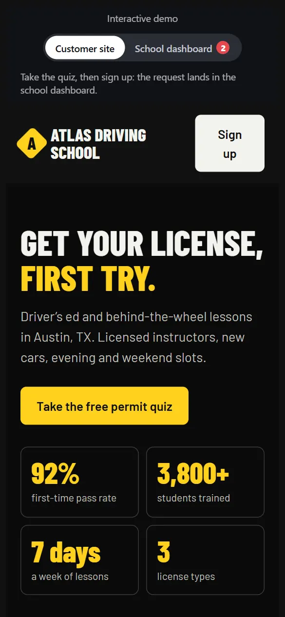 Atlas Driving School — version mobile