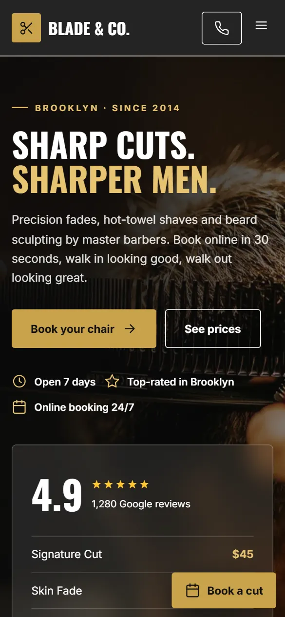 Blade & Co. Barbers — version mobile