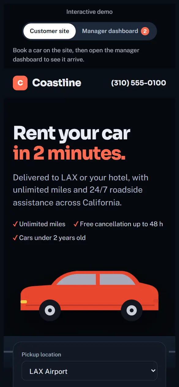 Coastline Rentals — version mobile