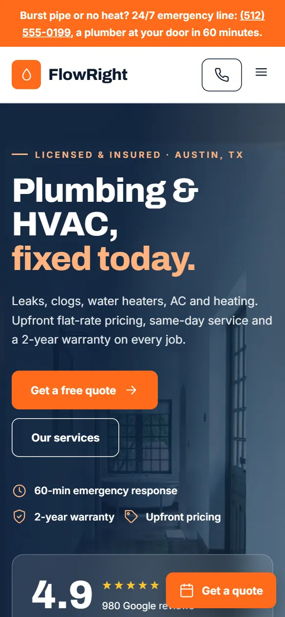 FlowRight Plumbing & HVAC — version mobile