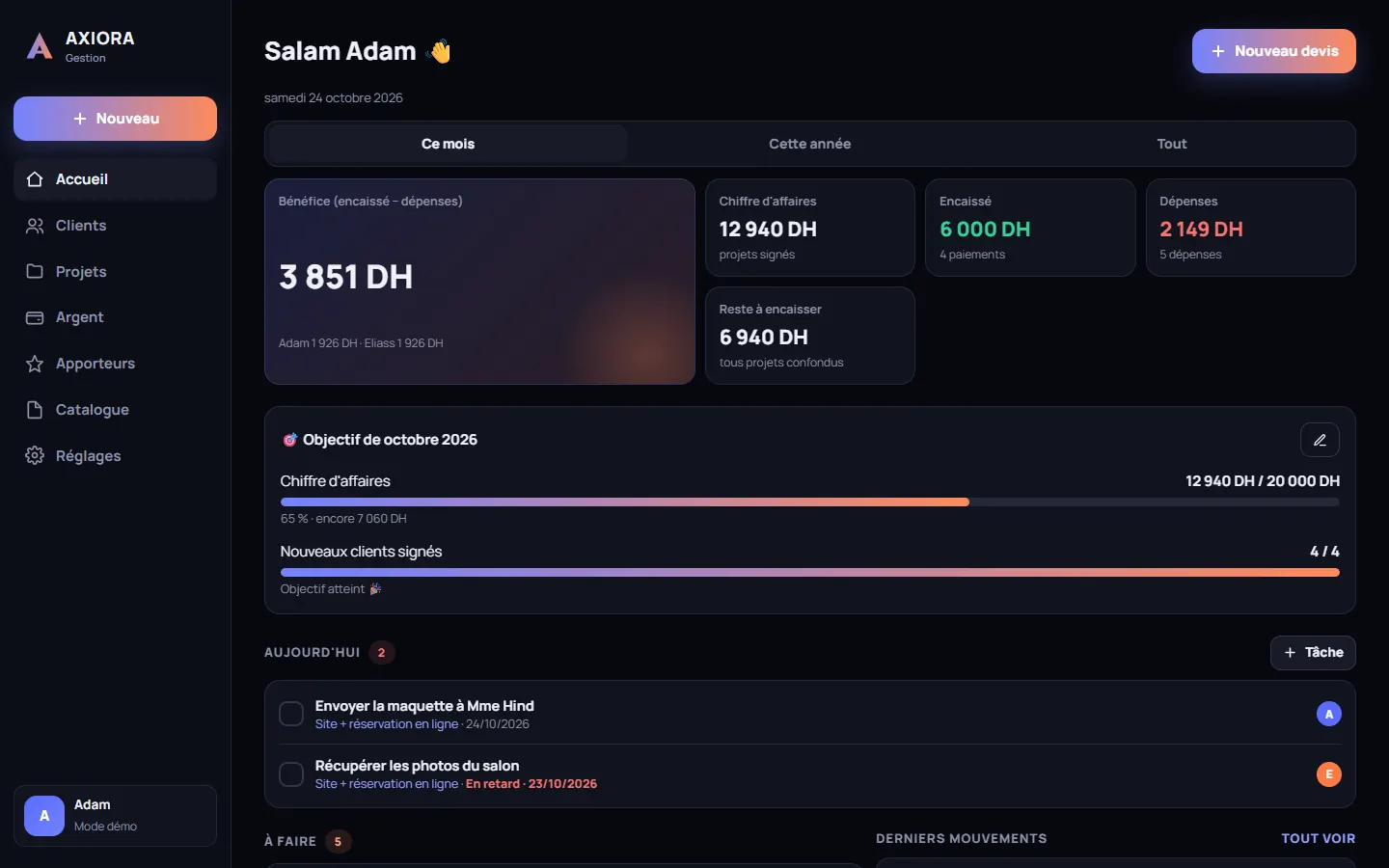 Axiora Gestion — version ordinateur