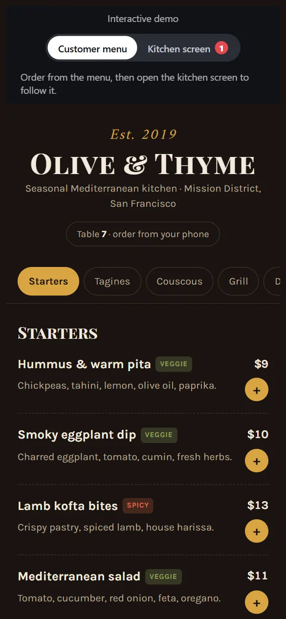 Olive & Thyme — version mobile