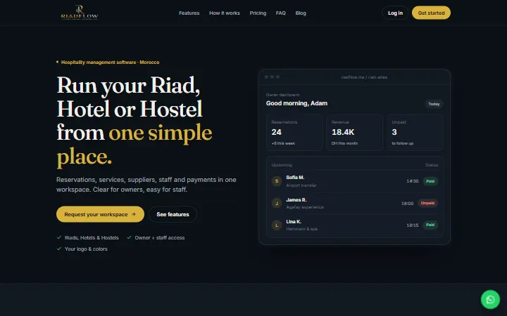 RiadFlow — Logiciel de gestion hôtelière