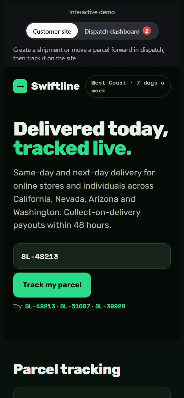 Swiftline Delivery — version mobile